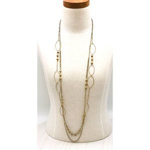 Necklace gold tone double strand beads loops 36" length